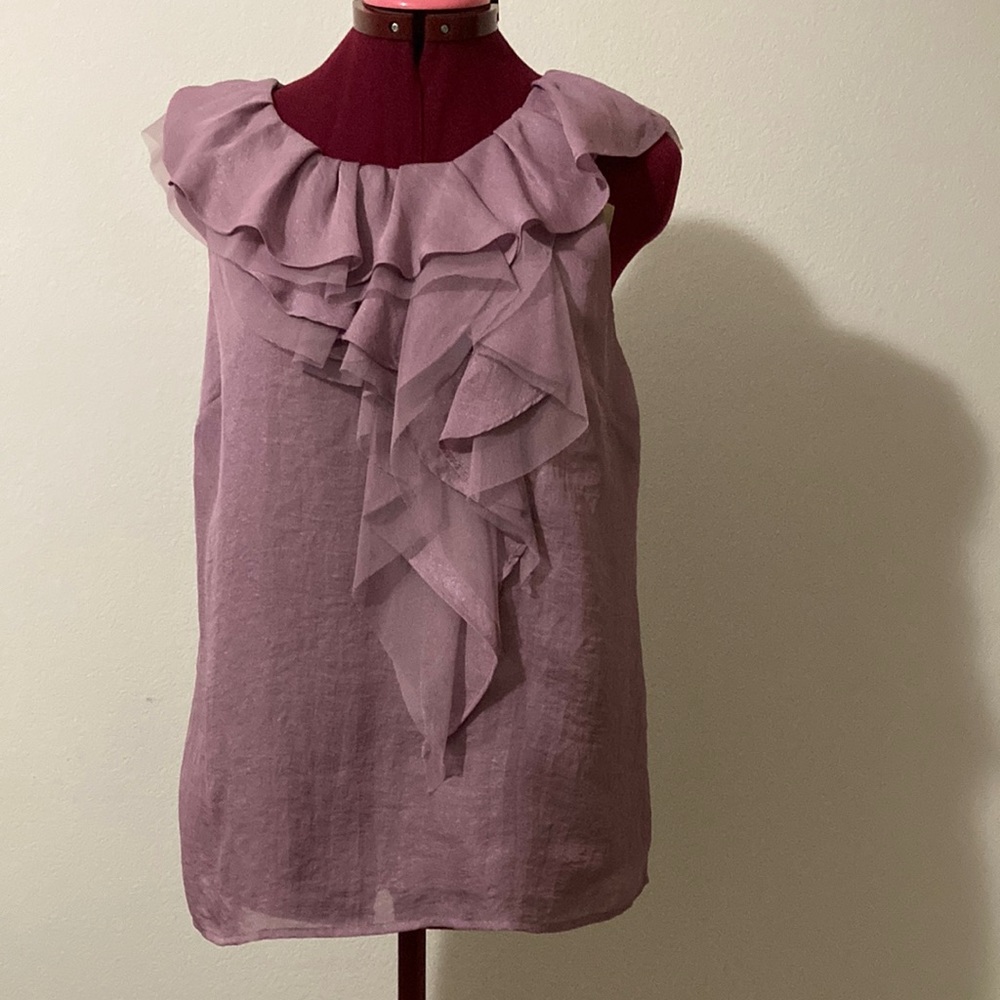 Loft SZ S sleeveless ruffled collared lilac with lining blouse & visible zipper